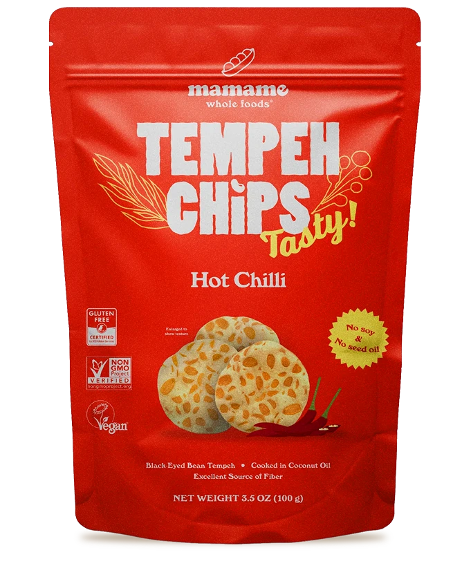 An image of Mamame Tempeh Chips Hot Chilli Flavor.